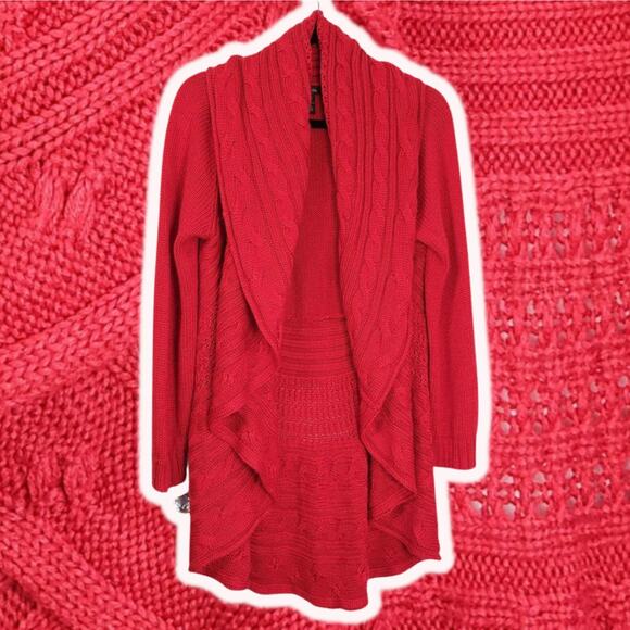 STYLE & CO. RED WATERFALL OPEN FRONT KNIT CARDIGAN SIZE M - Picture 1 of 7